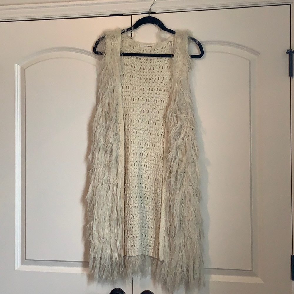 Size Small, Long White Shag Vest